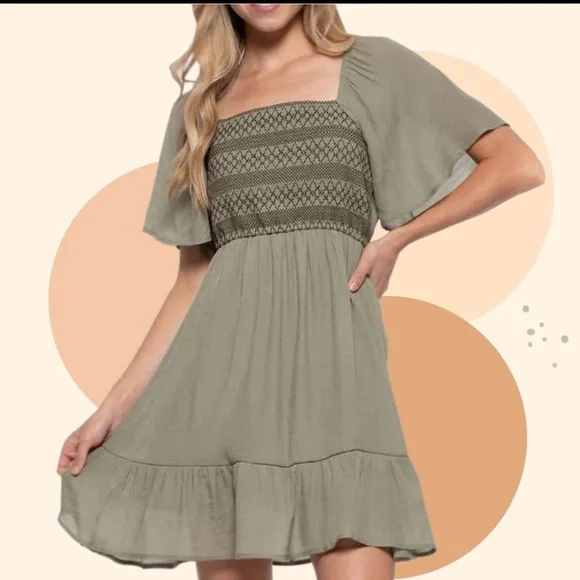 Altar’d State Olive Green Smocked Boho Dress NWT size Small - Picture 3 of 8